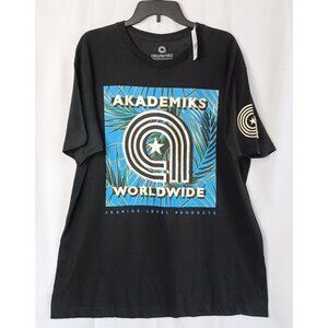 Akademiks Worldwide T-Shirt Men’s XL Black Graphic Tee Streetwear Urban